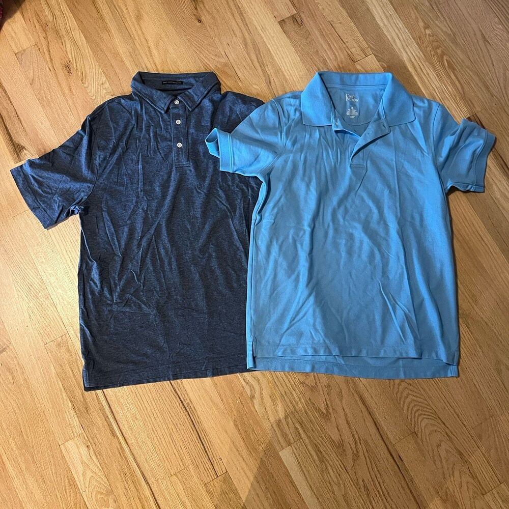 set of 2 Cotton Blend Lightweight Short Sleeve‎ Polo Shirt Blue Medium Casual